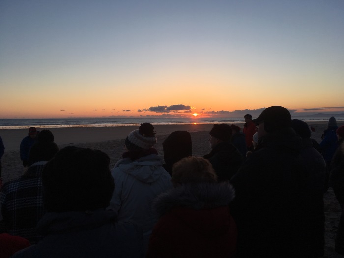 The sun rises a bit higher at the Easter Sunday Sunrise Service, East Beach, Lossiemouth, Moray