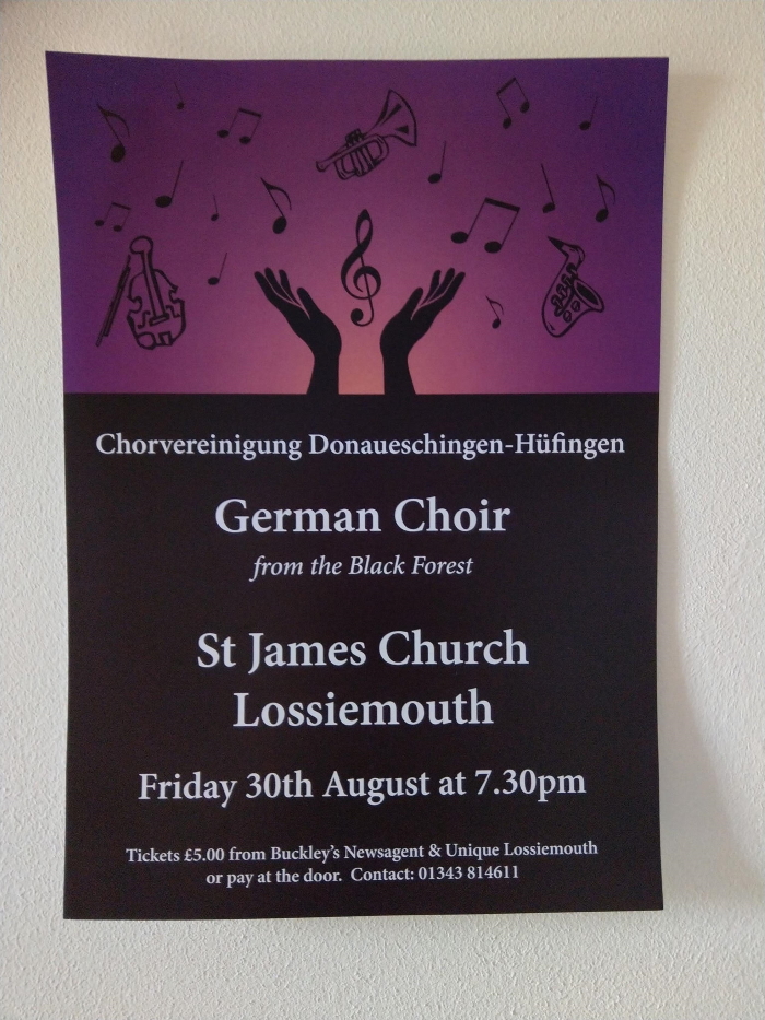 Poster for German Choir Concert at St James' Church, Lossiemouth - 30 August 2019