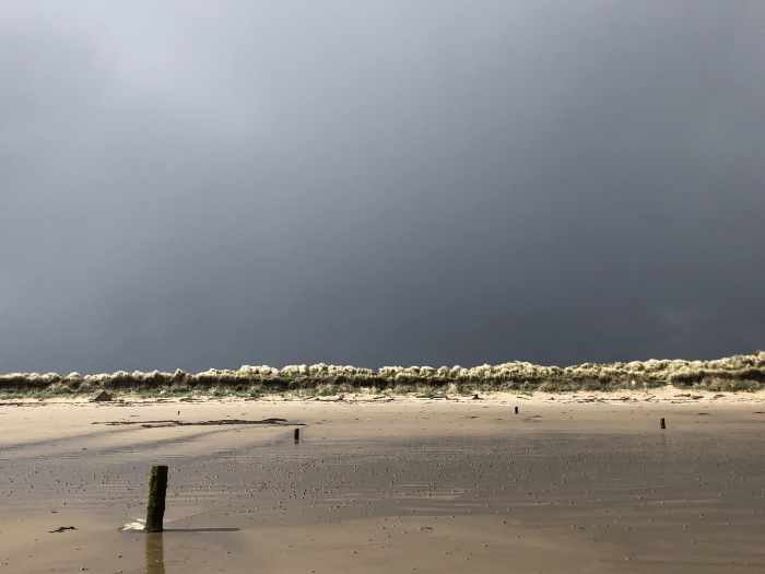 Black clouds and sunshine, West Beach, Lossiemouth